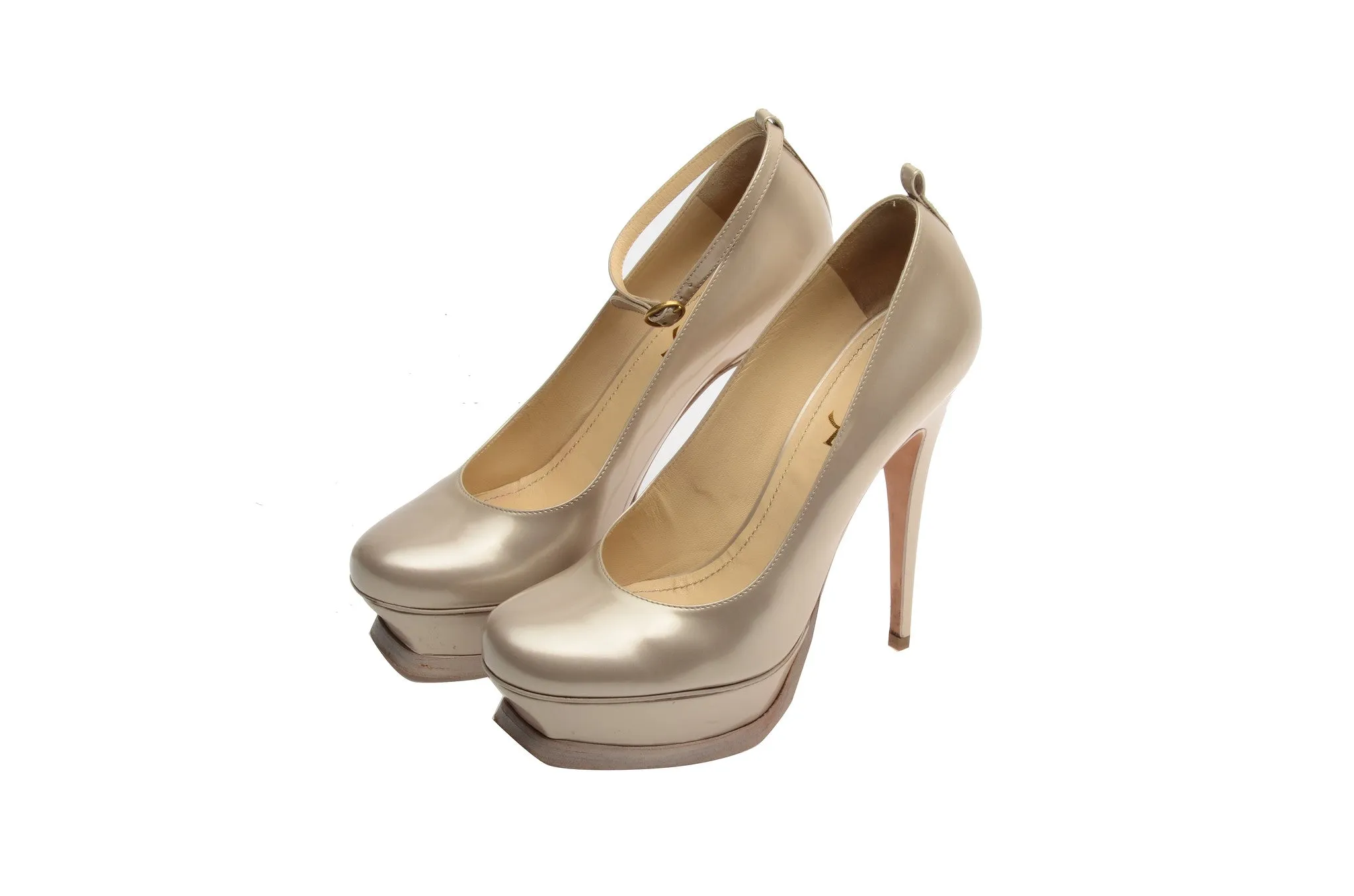 Yves Saint Laurent - Beige Patent Platform Pump - IT 38 1/2